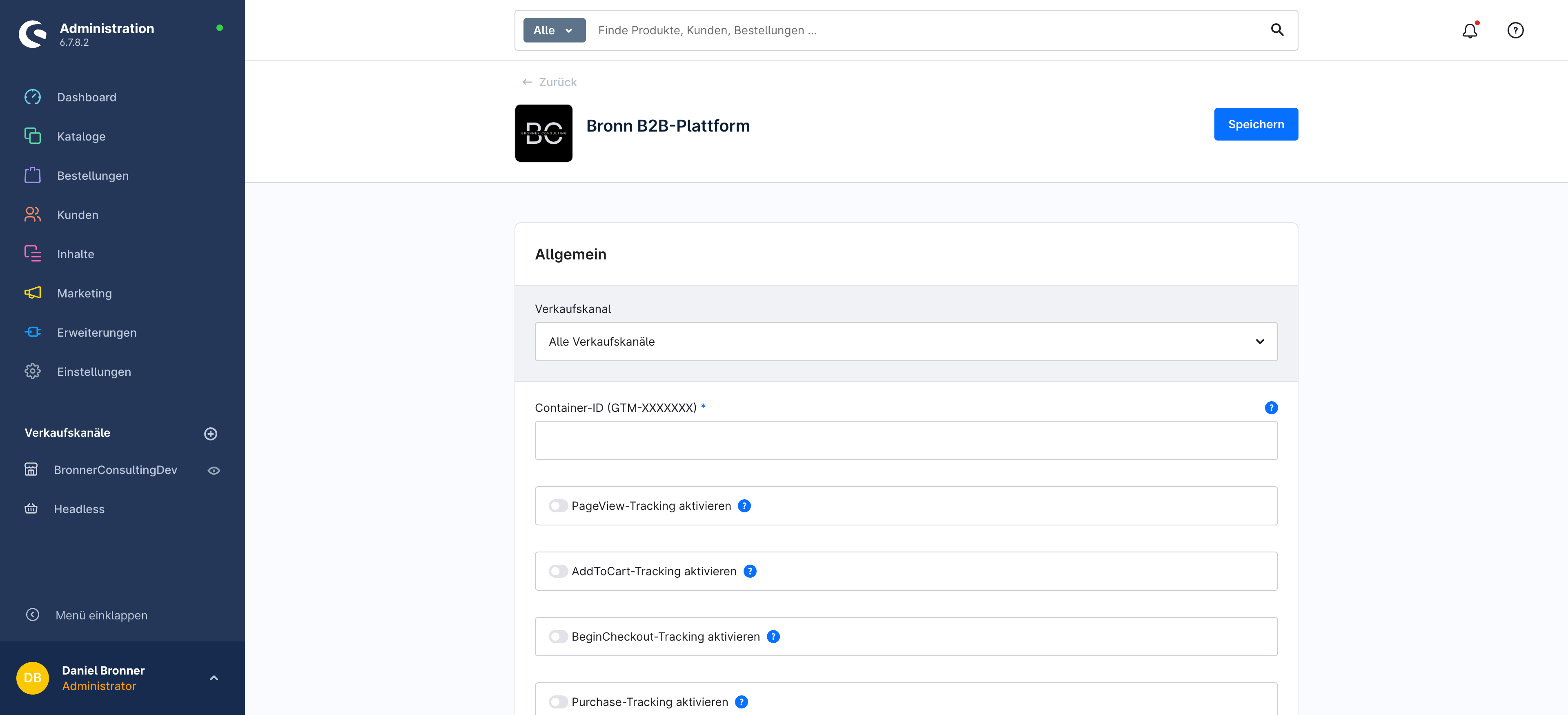 GTM Plugin-Konfiguration im Shopware Admin