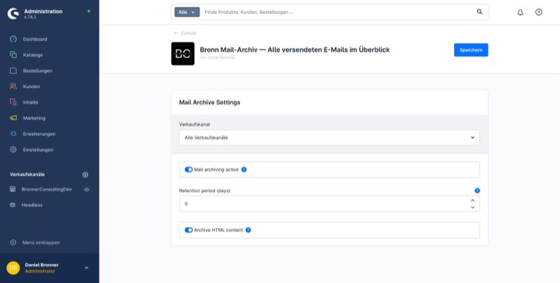 Plugin-Konfiguration Mail-Archiv